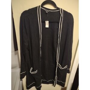 Talbots Long Sweater Duster Open Front-Black Ivory-X Large Classic Mature